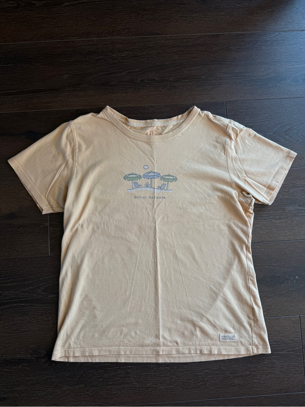 Life Is Good Orange Short Sleeve Tee with Beach Umbrella Graphic